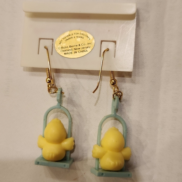 Russ Swing Into Spring baby yellow Chick earrings Vintage - Picture 8 of 8